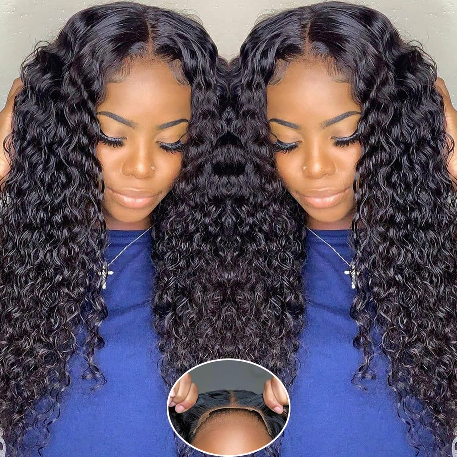 Simeider Wear and Go Glueless Wigs Human Hair Pre Plucked Pre Cut 5x5 HD Lace Closure Wigs Human Hair Water Wave Human Hair Wigs Real 180% Density Loose Deep Wave Closure Wig 20 Inch